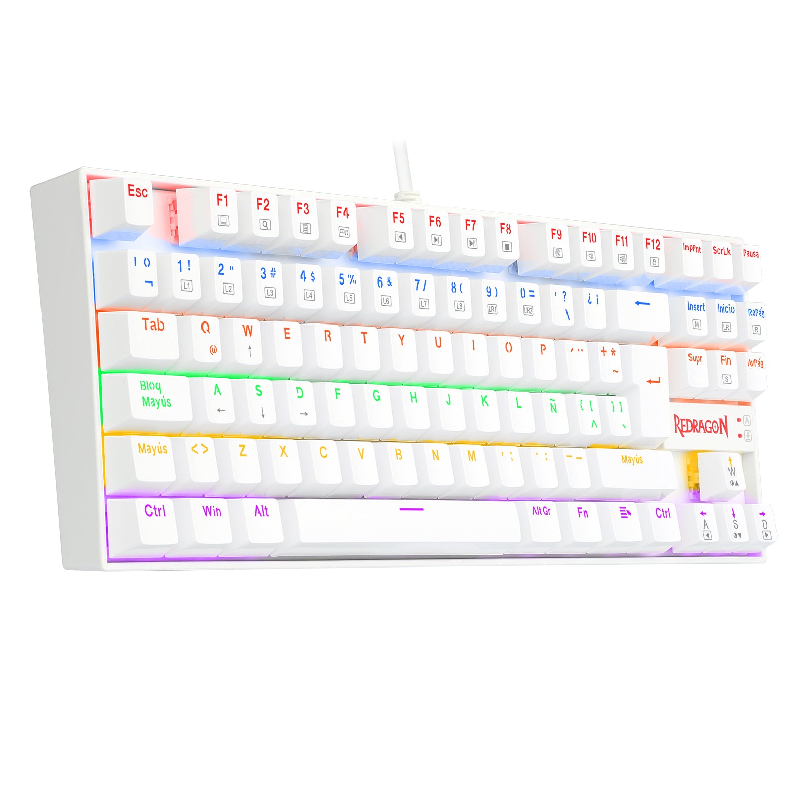 Teclado Gamer Redragon K552 Kumara rainbow white switch rojo sp  2