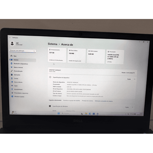 Portátil Dell Vostro 5568 (i5 | 8Gb DDR4 | SSD 256GB + HDD 320GB)