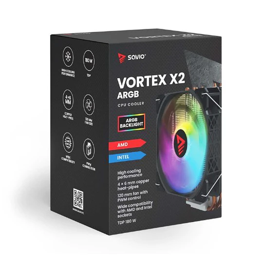Cooler CPU Savio Vortex X2 ARGB 180W Multi-Socket (120mm, 1800RPM)