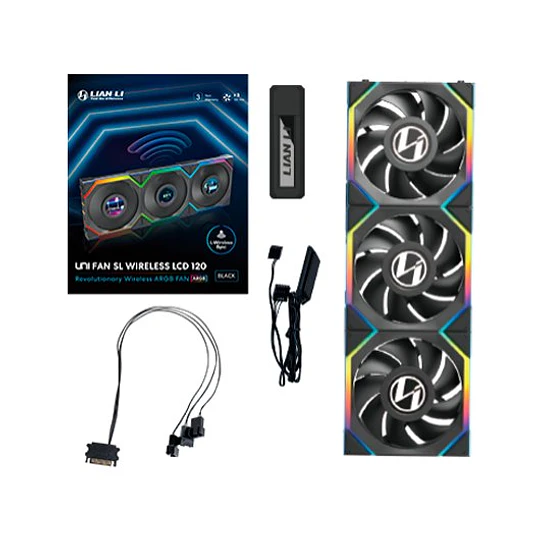 Ventoinha Lian Li UNI FAN SL120 LCD Wireless Preta 120mm Pack 3