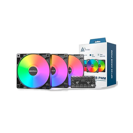 Ventoinha Montech GF120 ARGB PWM 120mm Preta 1600RPM Pack 3