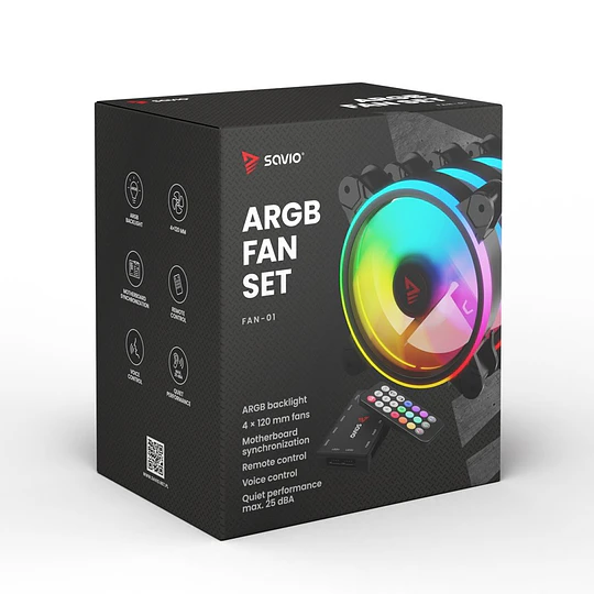 Ventoinha Savio KIT 4 Ventiladores Black ARGB 120mm 6 Pines