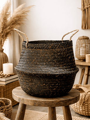 Maceta Canasto Negro XL Fibra Natural