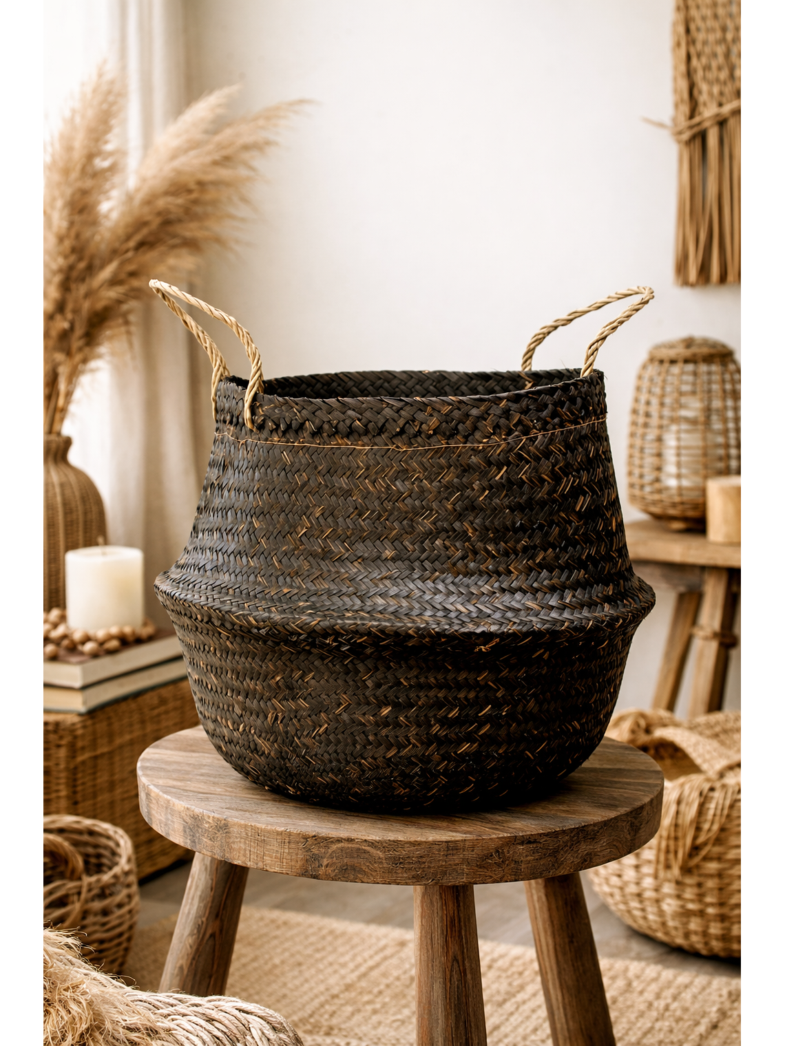 Maceta Canasto Negro L Fibra Natural 1