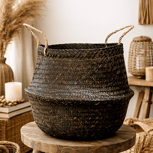 Maceta Canasto Negro L Fibra Natural