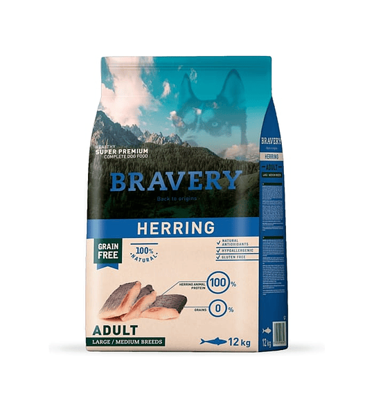 Bravery Adulto Raza Mediana Grande Arenque 12kg  - 