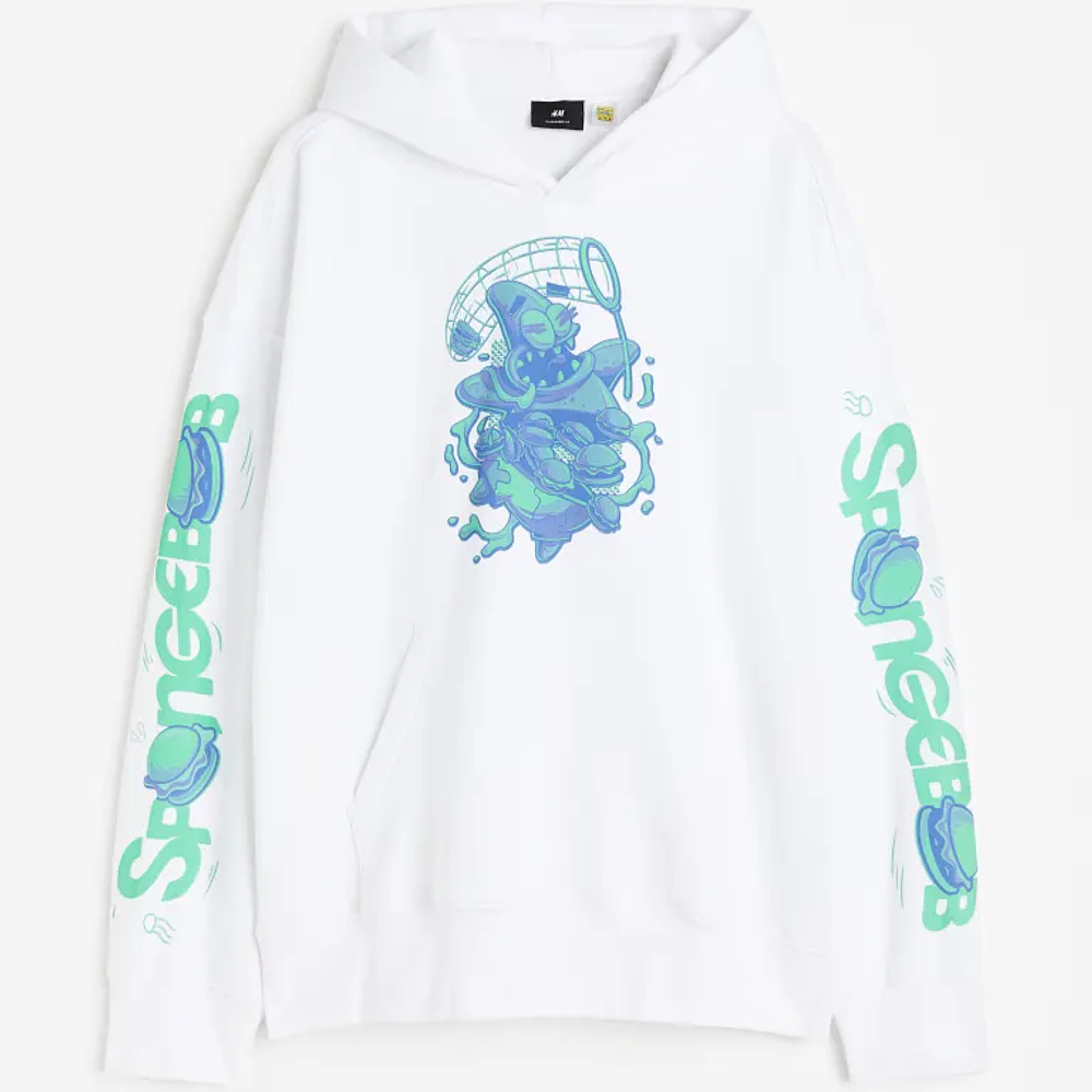 Oversized Fit White/Spongebob Squarepants Printed hoodie