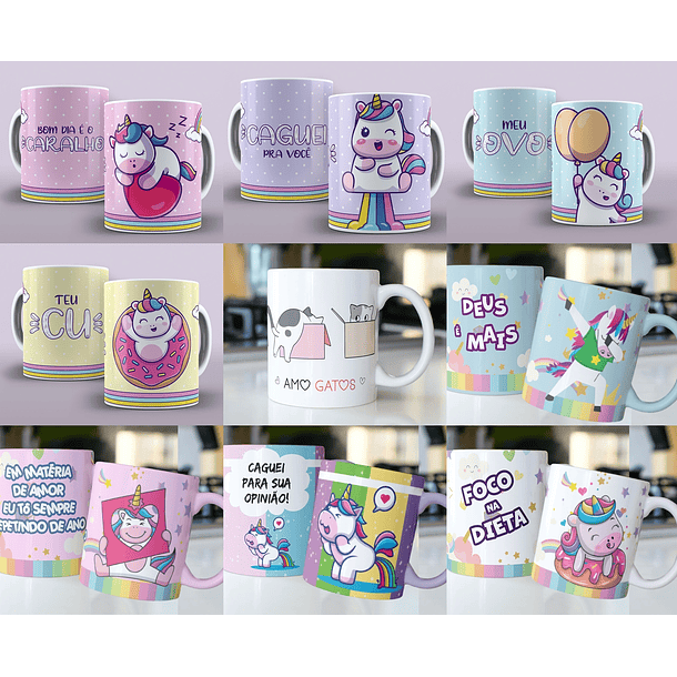 59 Artes para Caneca Unicórnio e Gatinhos Editável em Corel Draw ou Photoshop 2