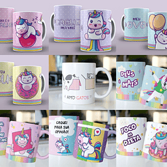 59 Artes para Caneca Unicórnio e Gatinhos Editável em Corel Draw ou Photoshop