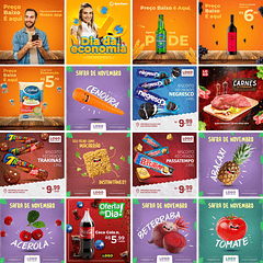 35 Artes Mídias Sociais Supermercados Editáveis Photoshop + Png