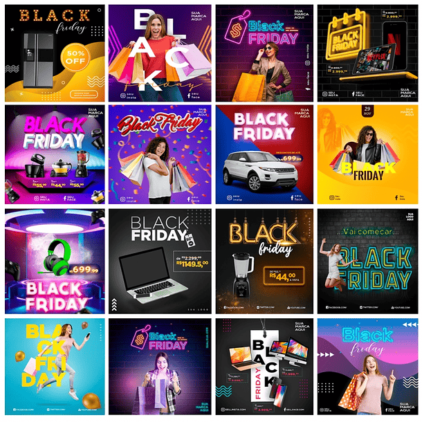 Artes Mídias Sociais Black Friday Editáveis Photoshop 1
