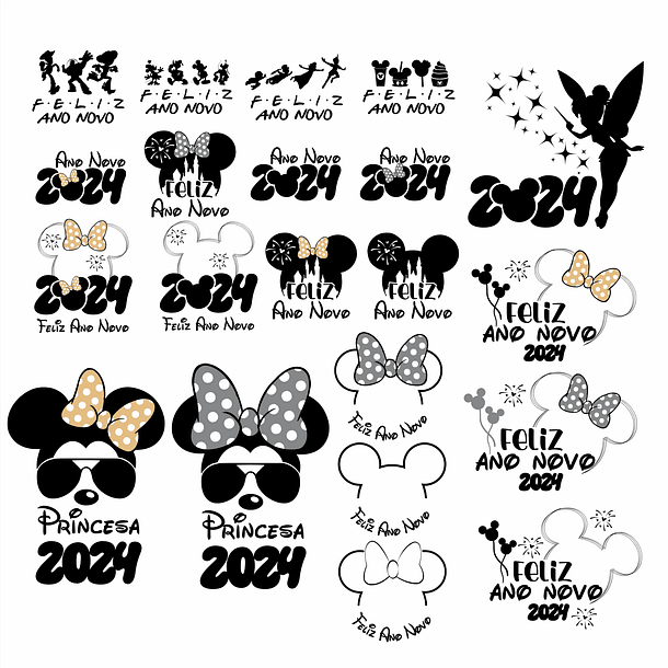 21 Artes para Caneca e Camisa Disney Ano Novo 2024 Arquivo em Png 11