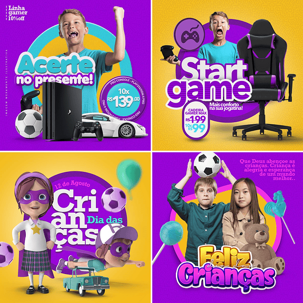 10 Artes Mídias Sociais Dia das Crianças Editáveis Photoshop 3