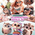 Kit Digital Mascotinhas Professoras Fofinhas 3D em Png 1
