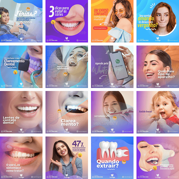 Pack Canva Dentista Odonto Templates Editáveis 30 Artes + Bônus 2