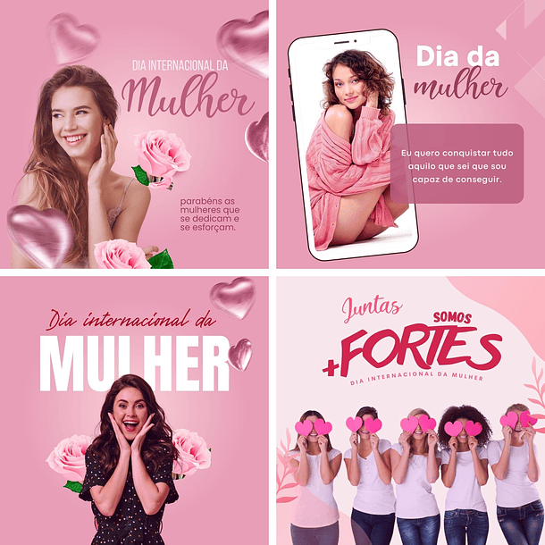 Pack Canva Dia das Mulheres Templates Editáveis 10 Artes + Bônus 1