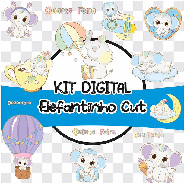 Kit Digital Elefantinho Cut em Png  1