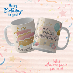 Arte Caneca Feliz Aniversário Arquivo Png