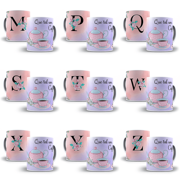 52 Arte para Caneca Alfabeto Café Rosa e Lilás em Jpg 2