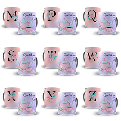52 Arte para Caneca Alfabeto Café Rosa e Lilás em Jpg