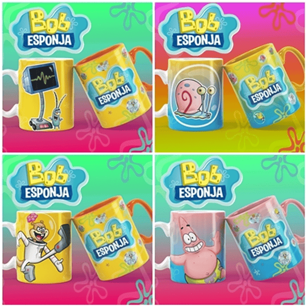 20 Artes para Caneca Bob Esponja Editável em Corel Draw 2