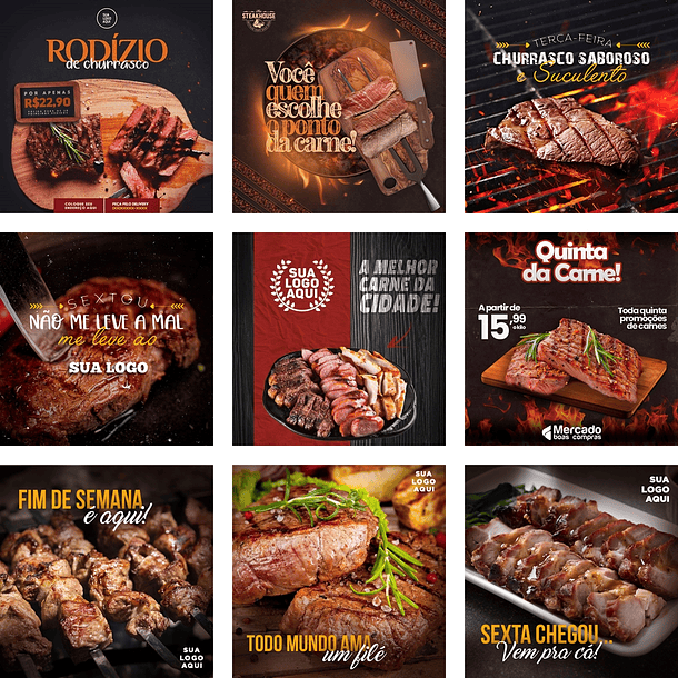 25 Artes Mídias Sociais Churrascaria Carnes Editáveis Photoshop + Png 2