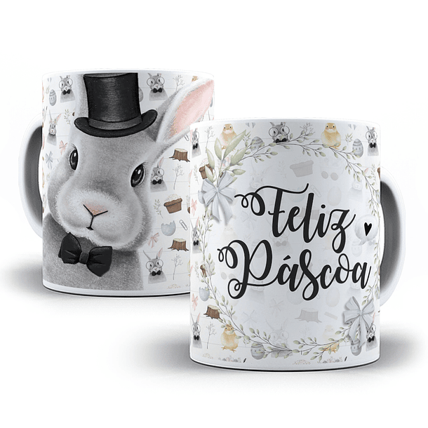 Arte Caneca Feliz Páscoa Coelhinho Com Chapeu Arquivo Png