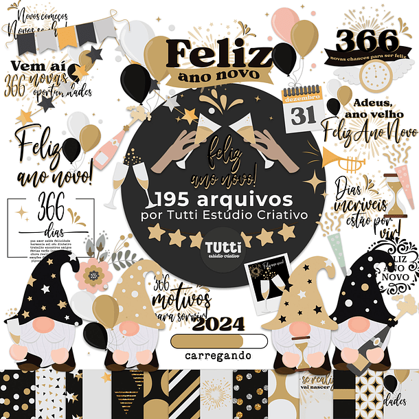 Kit Digital Ano Novo 2024 Completo Arquivos em Png