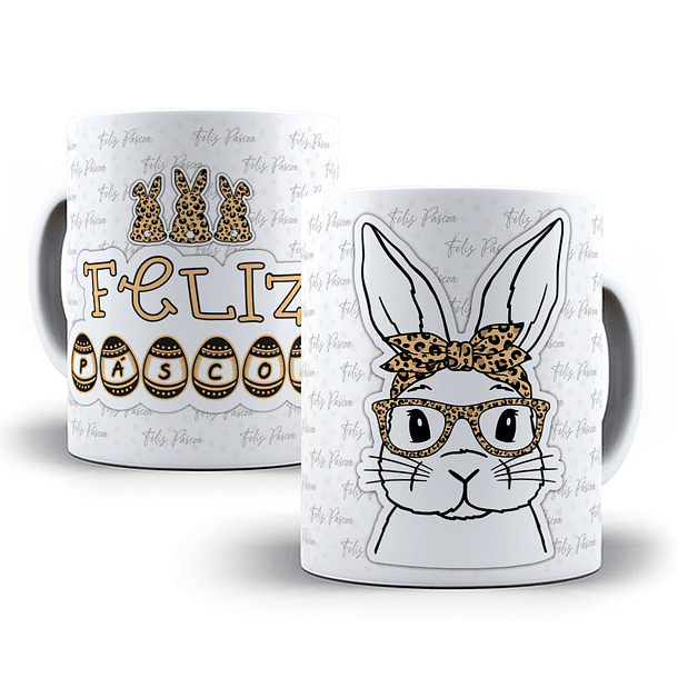 Arte Caneca Feliz Páscoa Coelho de Oculos Arquivo Png