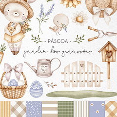 Kit Digital Páscoa Jardim Girassóis em Png  