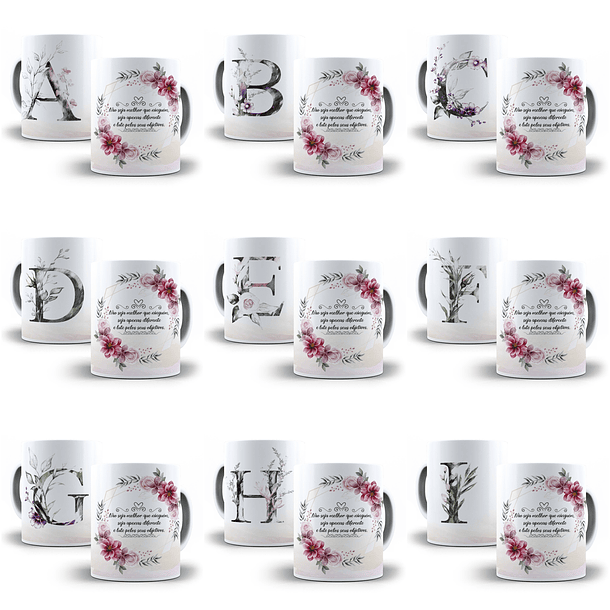 26 Arte para Caneca Alfabeto Aquarela Floral em CorelDraw + Jpg   1