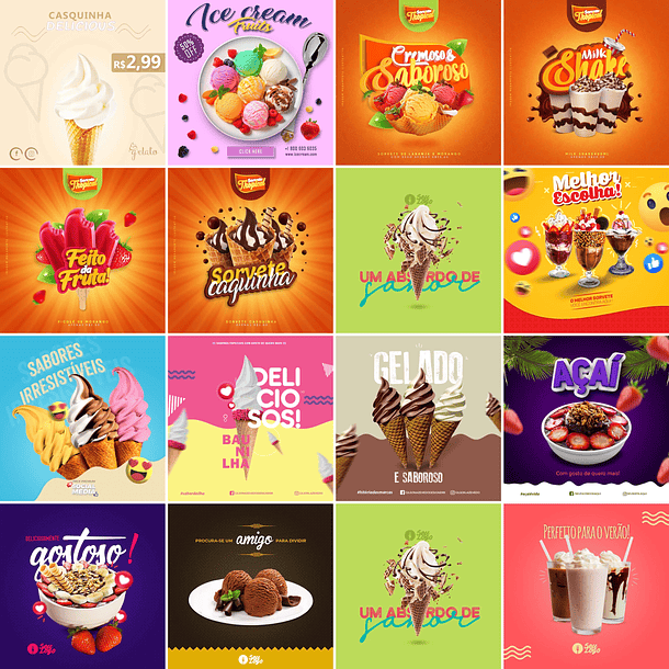 30 Artes Mídias Sociais Sorveteria Sorvete Editáveis Photoshop + Png 2
