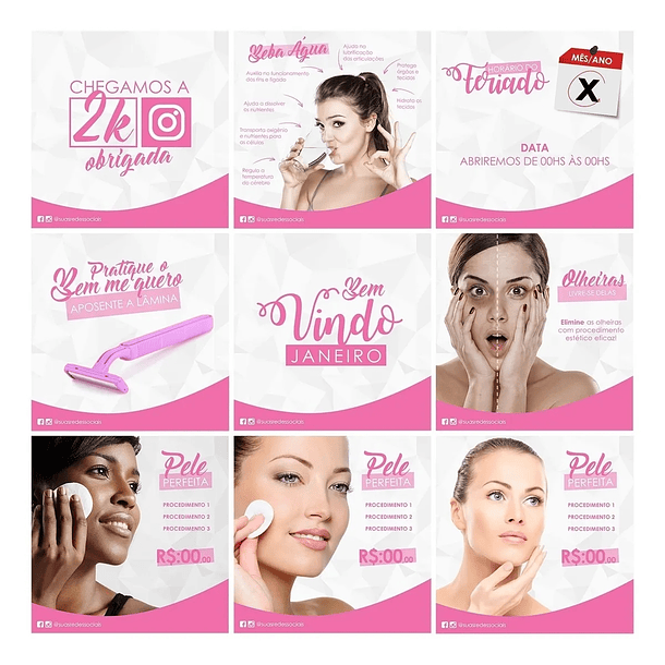 40 Artes Mídias Sociais Estética Beleza Editáveis Photoshop 3