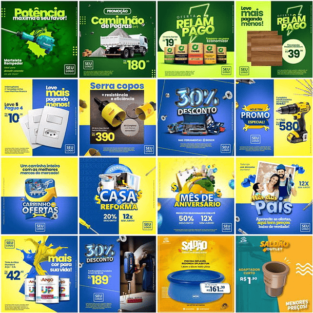 60 Artes Mídias Sociais Materiais Construção Editáveis Photoshop 1