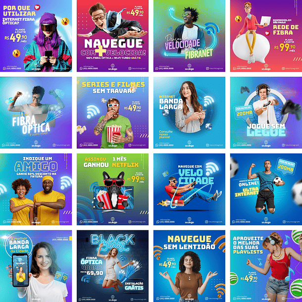 Pack Canva Provedor de Internet 4.0 Templates Editáveis 40 Artes + Bônus 1