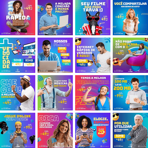 Pack Canva Provedor de Internet 4.0 Templates Editáveis 40 Artes + Bônus 2