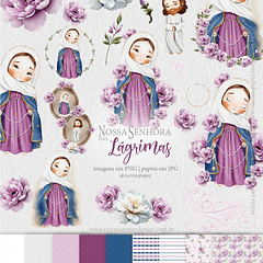 Kit Digital Nossa senhora das Lágrimas Aquarela em Png 