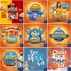55 Artes Mídias Sociais Supermercados Editáveis Photoshop + Png