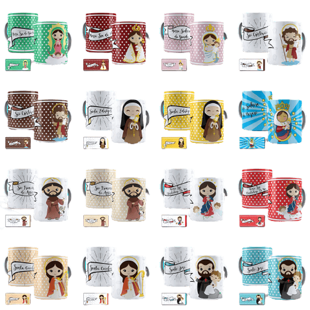 40 Artes para Caneca Estampas Santinhos Santos Católico Editável em Corel Draw 2