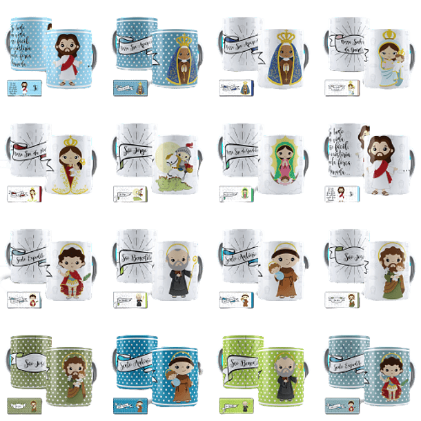 40 Artes para Caneca Estampas Santinhos Santos Católico Editável em Corel Draw 3