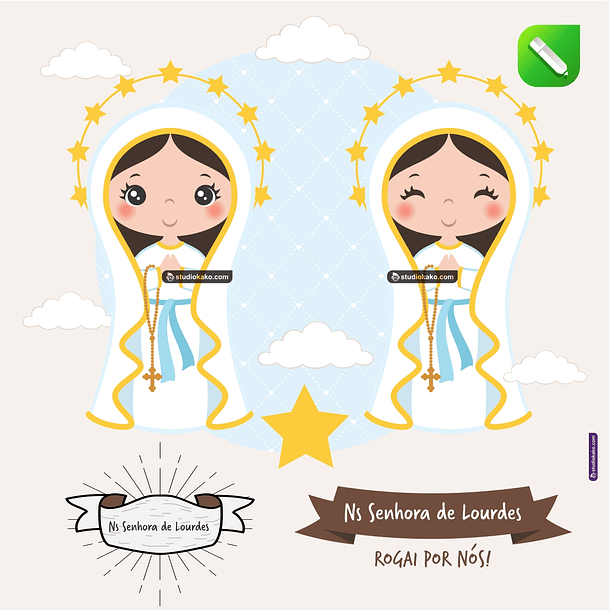 Kit Digital Vetor Santinhos Nossa Senhora de Lourdes Editáveis Corel Draw + Png