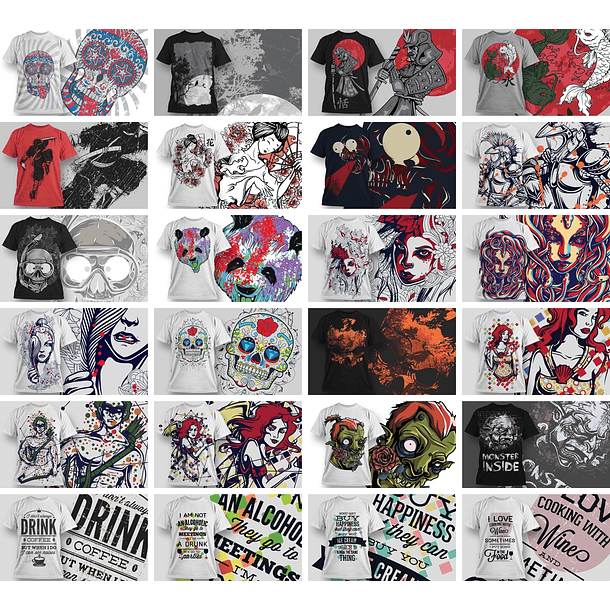 80 Artes para Estampas Camisa T-shirt Editável em Corel Draw 3