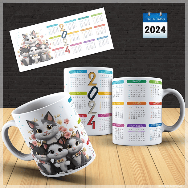 30 Artes para Caneca Calendário Temas Diversos 2024 Arquivo em Photoshop 10