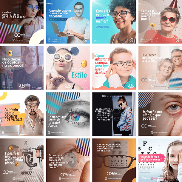 Pack Canva Óticas Oftalmologista Templates Editáveis 44 Artes + Bônus 1