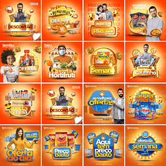 250 Artes Mídias Sociais Supermercados Editáveis Photoshop + Png