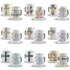 32 Artes para Caneca Páscoa Jesus Cristo Abençoada Editável em Corel Draw