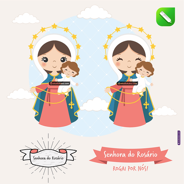 Kit Digital Vetor Santinhos Nossa Senhora do Rosário Editáveis + Png