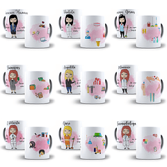 64 Artes para Caneca Profissão Feminina Editável em Corel Draw