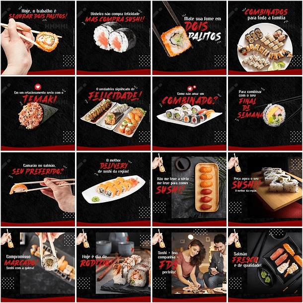 50 Artes Mídias Sociais Sushi Editáveis Photoshop + Png 1