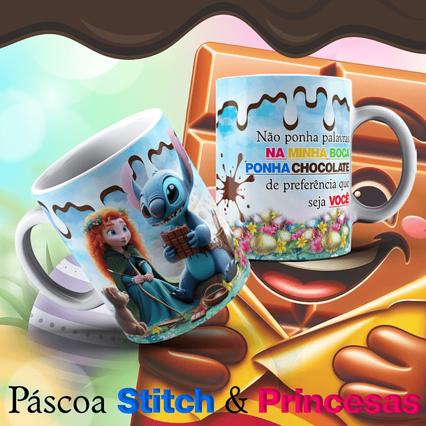 13 Arte para Caneca Páscoa Princesas e Stitch Arquivo Editável   8